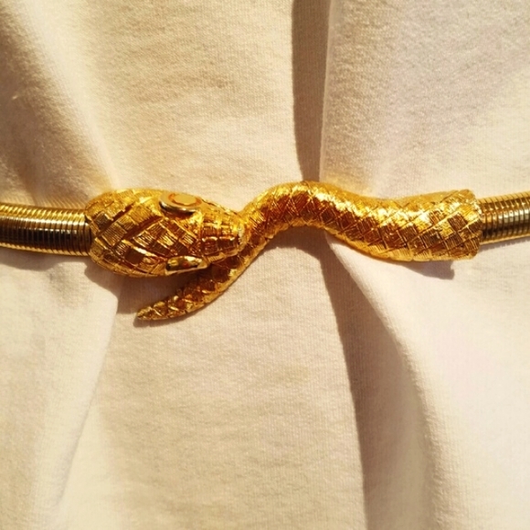 Vintage Snake Goldtone Stretch Belt - Picture 2 of 10